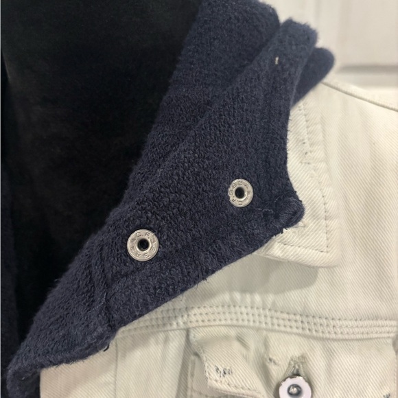 Free People Double Weave Distressed Denim Jacket Fleece Layer With Hood Sz S - Picture 10 of 15